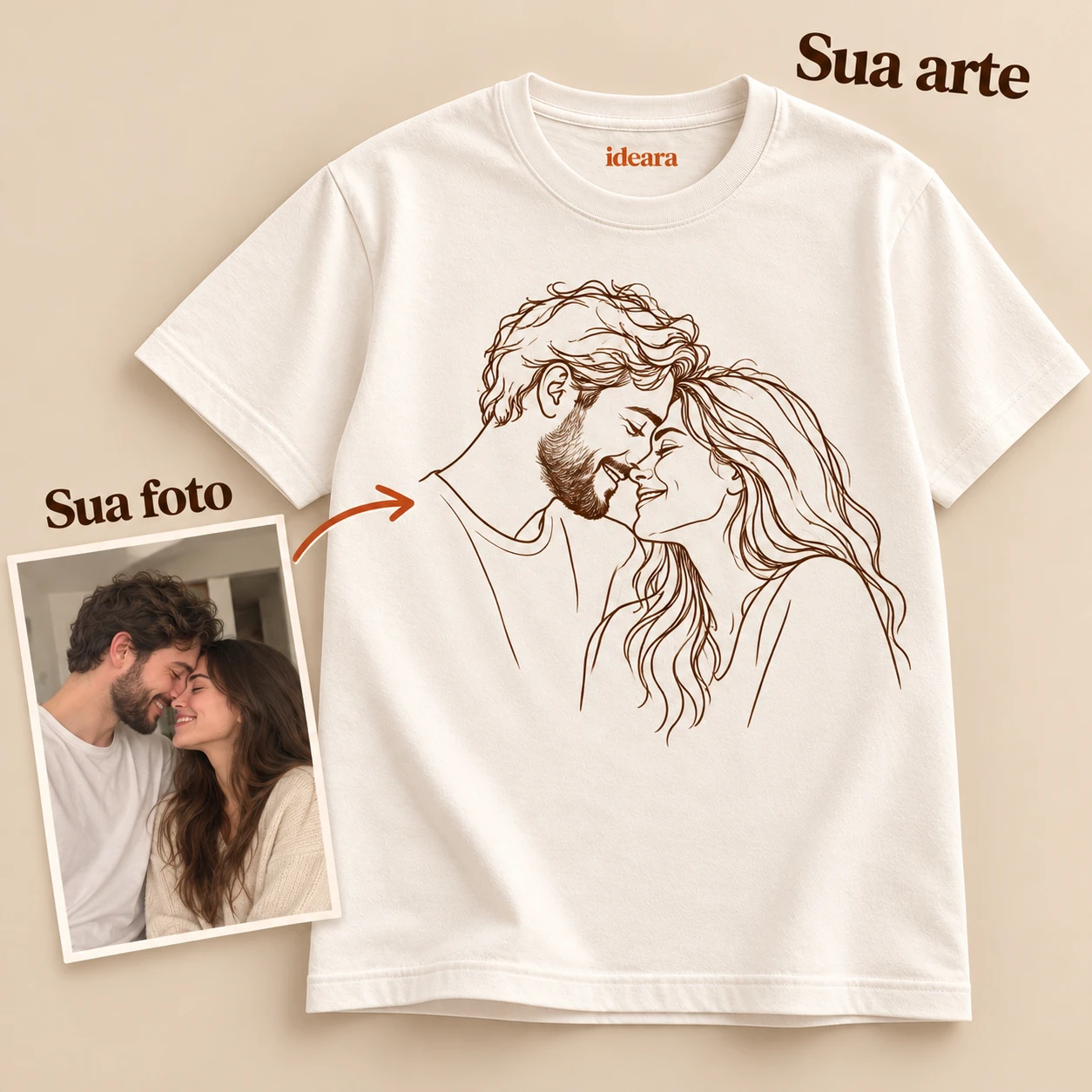 Exemplo ilustrativo: Linha do Amor — Camiseta Oversized Personalizada