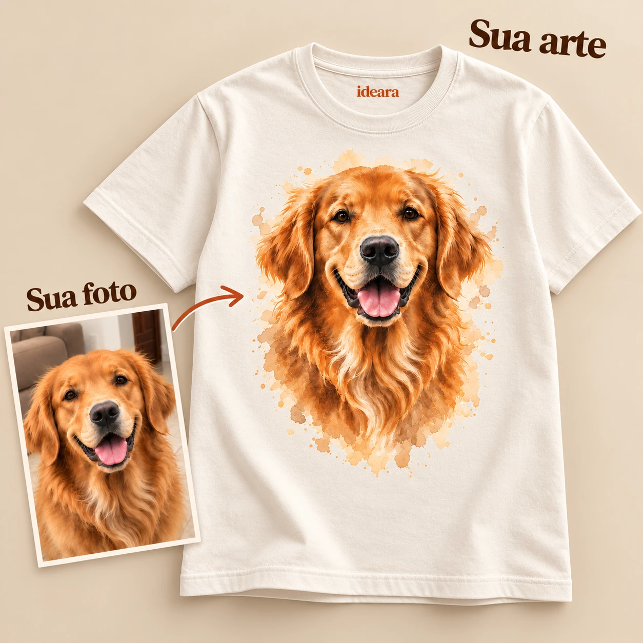 Exemplo ilustrativo: Meu Pet em Aquarela — Camiseta Personalizada