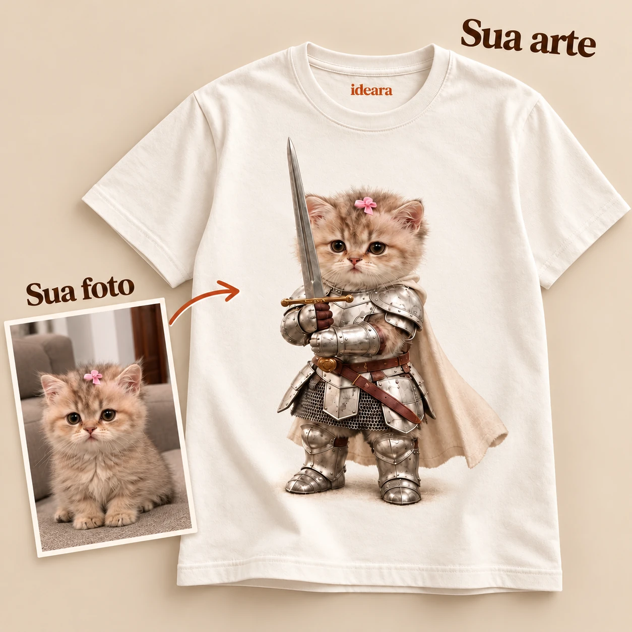 Exemplo ilustrativo: Meu Pet Guerreiro — Camiseta Personalizada