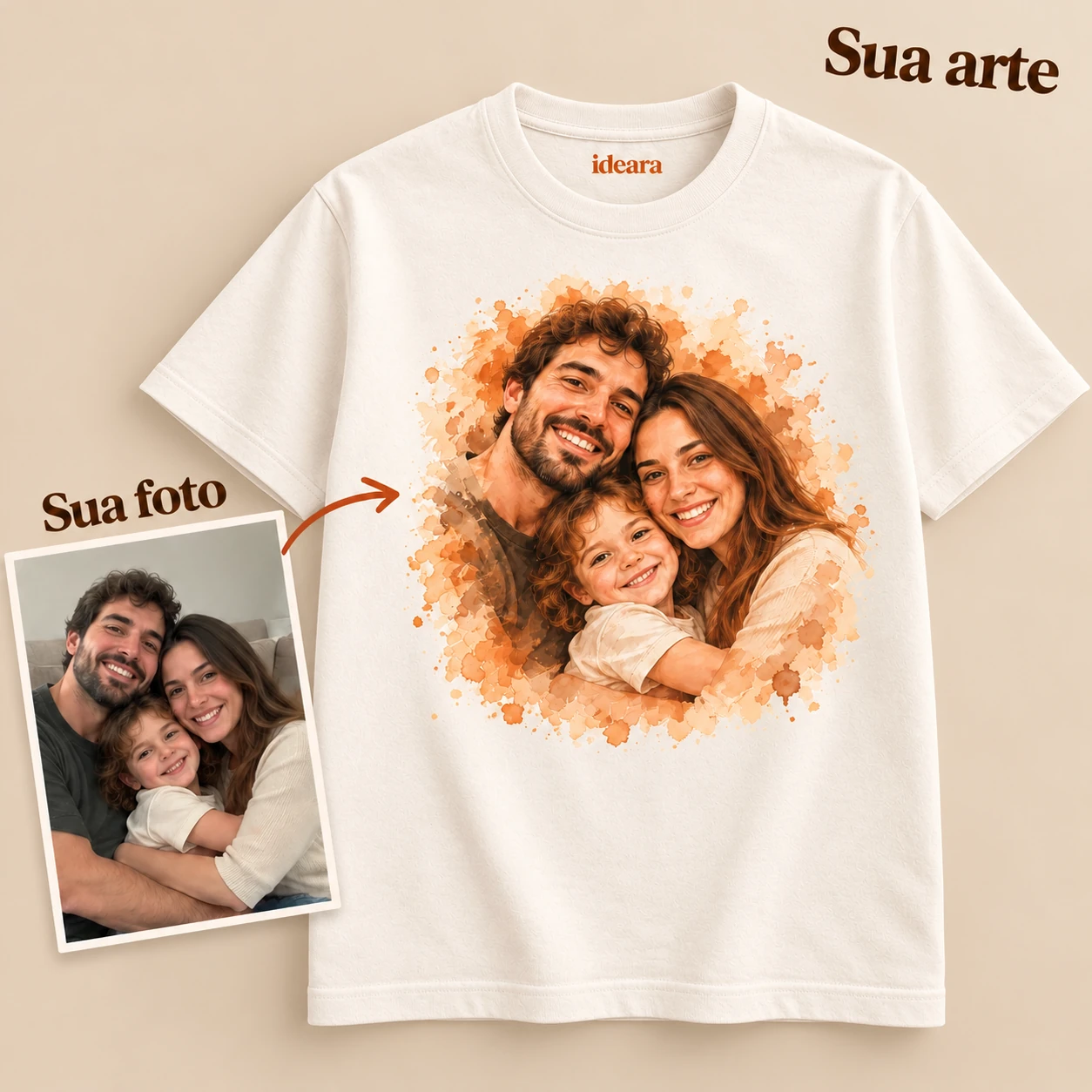 Exemplo ilustrativo: Abraço de Casa — Camiseta Personalizada